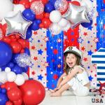 Longwu Red White and Blue Balloon Garland Arch Kit - 141 Pcs 4th of July Balloons Arch Kit for Patriotic Birthday Nautical Baseball Graduation Theme Decorations with Star Foil Balloons