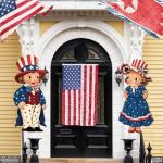 Shellwei 2 Pcs 4th of July Hanging Sign Wooden Patriotic Front Door Decorations Memorial Day Hanging Decorations for Independence Day 250th Anniversary Home Front Porch Wall Indoor Outdoor Door Hanger