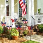 6 Pcs 4th of July Decorations Outdoor,18.2" Red White Blue Metal Butterfly Decorative Garden Stakes for Independence Day,Americana Patriotic Yard Signs Decor for Garden Lawn Porch