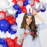 Longwu Red White and Blue Balloon Garland Arch Kit - 141 Pcs 4th of July Balloons Arch Kit for Patriotic Birthday Nautical Baseball Graduation Theme Decorations with Star Foil Balloons