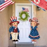 Shellwei 2 Pcs 4th of July Hanging Sign Wooden Patriotic Front Door Decorations Memorial Day Hanging Decorations for Independence Day 250th Anniversary Home Front Porch Wall Indoor Outdoor Door Hanger