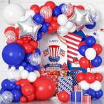 Longwu Red White and Blue Balloon Garland Arch Kit - 141 Pcs 4th of July Balloons Arch Kit for Patriotic Birthday Nautical Baseball Graduation Theme Decorations with Star Foil Balloons