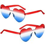 2 Pair Heart Sunglasses for Women Men, Patriotic Rimless heart Shaped Sunglasses USA Red White Blue Accessories for Memorial Day 4th of July Beach Pool Birthday Party Favor (Red White Blue-Heart)
