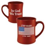RFSJ 250 Years of America Red Ceramic Diner Mug - Patriotic 1776-2026 American Flag Anniversary Design - Sculpted Contoured Ceramic Coffee Mug - 16oz