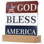 Christian 4th of July Patriotic Decorations Gifts for Independence Day Decor, God Bless America Farmhouse Desk Table Decor Acrylic Plaque with Wooden Stand, Memorial Day Red White and Blue Art Decor