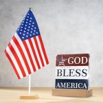 Christian 4th of July Patriotic Decorations Gifts for Independence Day Decor, God Bless America Farmhouse Desk Table Decor Acrylic Plaque with Wooden Stand, Memorial Day Red White and Blue Art Decor