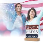 Christian 4th of July Patriotic Decorations Gifts for Independence Day Decor, God Bless America Farmhouse Desk Table Decor Acrylic Plaque with Wooden Stand, Memorial Day Red White and Blue Art Decor