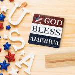 Christian 4th of July Patriotic Decorations Gifts for Independence Day Decor, God Bless America Farmhouse Desk Table Decor Acrylic Plaque with Wooden Stand, Memorial Day Red White and Blue Art Decor