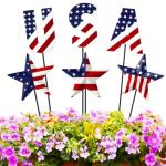 Pickmesh 6 Pcs 12" H Patriotic Metal Yard Sign Patriotic Garden Stake 250th Anniversary Star USA Flag American Yard Sign for Memorial Day Outdoor Decor 4th of July Independence Day Decoration