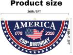 WENWELL America 250th Birthday Bunting Flag, 1776-2026 Commemorative Patriotic Fan Banner, 1.5x3 FT with Brass Grommets 2 Pack