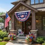 WENWELL America 250th Birthday Bunting Flag, 1776-2026 Commemorative Patriotic Fan Banner, 1.5x3 FT with Brass Grommets 2 Pack