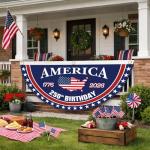 WENWELL America 250th Birthday Bunting Flag, 1776-2026 Commemorative Patriotic Fan Banner, 1.5x3 FT with Brass Grommets 2 Pack