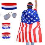 Seifar American Flag Costume Cape,Retro 80's Patriotic Flag Outfits Sunglasses Headband Bracelets for 4th of July Independence Day Memorial Day Celebration Party Accessories for Men Women