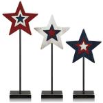Amyhill 3 Pcs USA 250th Anniversary Table Decoration Patriotic Centerpieces Wooden Standing Red Blue White Star Block Rustic Memorial Independence Day Centerpieces for American Festival(Cool)