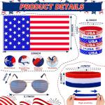 Seifar American Flag Costume Cape,Retro 80's Patriotic Flag Outfits Sunglasses Headband Bracelets for 4th of July Independence Day Memorial Day Celebration Party Accessories for Men Women