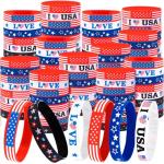 Moon Boat 144PCS 4th/Fourth of July Accessories Party Favors: Patriotic Silicone Rubber Bracelets Bulk USA Flag Wristbands American Memorial Day Decorations Gifts Supplies