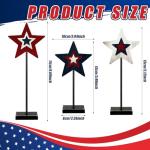 Amyhill 3 Pcs USA 250th Anniversary Table Decoration Patriotic Centerpieces Wooden Standing Red Blue White Star Block Rustic Memorial Independence Day Centerpieces for American Festival(Cool)