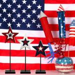 Amyhill 3 Pcs USA 250th Anniversary Table Decoration Patriotic Centerpieces Wooden Standing Red Blue White Star Block Rustic Memorial Independence Day Centerpieces for American Festival(Cool)