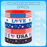 Moon Boat 144PCS 4th/Fourth of July Accessories Party Favors: Patriotic Silicone Rubber Bracelets Bulk USA Flag Wristbands American Memorial Day Decorations Gifts Supplies
