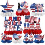Refavor Memorial Day Decorations for Office, 9PCS Patriotic American 250th Honeycomb Centerpieces Party Decorations, 4th of July Red White and Blue Home Table Decor