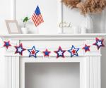 Whaline Patriotic Felt Banner 3D Star Pre-Strung Banner Red Blue White 4th of July Bunting Garland for Independence Day Hanging Decoration