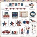 Seeloowy 26 Pcs 4th of July Tiered Tray Decoration Patriotic USA Flag Wood Signs Rustic Wooden Tiered Tray Decorations for Memorial Day Home America's 250th Birthday Party