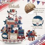 Seeloowy 26 Pcs 4th of July Tiered Tray Decoration Patriotic USA Flag Wood Signs Rustic Wooden Tiered Tray Decorations for Memorial Day Home America's 250th Birthday Party