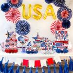 Refavor Memorial Day Decorations for Office, 9PCS Patriotic American 250th Honeycomb Centerpieces Party Decorations, 4th of July Red White and Blue Home Table Decor