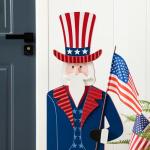 Glitzhome 4th of July Porch Sign 40" Patriotic Uncle Sam Porch Decor Wooden Patriotic Welcome Outdoor Sign