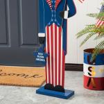 Glitzhome 4th of July Porch Sign 40" Patriotic Uncle Sam Porch Decor Wooden Patriotic Welcome Outdoor Sign