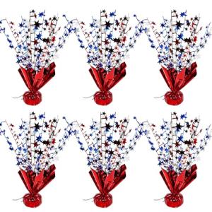 FUBININA 6 Pack 4th of July Table Centerpiece Decoration Metallic Foil Spray Star Burst Patriotic Decoration Independence Day Labor Day Veteran Day Memorial Day Party Supplies, Red White and Blue