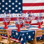 FUBININA 6 Pack 4th of July Table Centerpiece Decoration Metallic Foil Spray Star Burst Patriotic Decoration Independence Day Labor Day Veteran Day Memorial Day Party Supplies, Red White and Blue