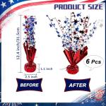 FUBININA 6 Pack 4th of July Table Centerpiece Decoration Metallic Foil Spray Star Burst Patriotic Decoration Independence Day Labor Day Veteran Day Memorial Day Party Supplies, Red White and Blue