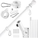 BONWIN White Flagpole Kits, 6 FT Thickened Stainless Steel House Porch Wall Flag Pole Kit for 3x5'/4x6' Flag, 1" Anti-Wrap Spinning Flag Pole Ring Clips & 180° Adjustable Multi-Position Bracket Holder
