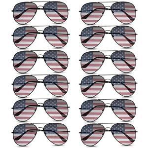 Mepase 12 Pack Mens Women American Flag Sunglasses Veterans USA Flag Glasses for Memorial Veteran Day Patriotic Party(Black Frame)