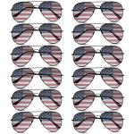 Mepase 12 Pack Mens Women American Flag Sunglasses Veterans USA Flag Glasses for Memorial Veteran Day Patriotic Party(Black Frame)