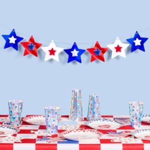xo, Fetti Red, White + Blue Star Banner | 5.5 Ft. | 4th of July Garland, USA Decorations, America Party Backdrop, Cowboy Photo Booth Supplies
