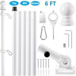 BONWIN White Flagpole Kits, 6 FT Thickened Stainless Steel House Porch Wall Flag Pole Kit for 3x5'/4x6' Flag, 1" Anti-Wrap Spinning Flag Pole Ring Clips & 180° Adjustable Multi-Position Bracket Holder