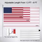 BONWIN White Flagpole Kits, 6 FT Thickened Stainless Steel House Porch Wall Flag Pole Kit for 3x5'/4x6' Flag, 1" Anti-Wrap Spinning Flag Pole Ring Clips & 180° Adjustable Multi-Position Bracket Holder