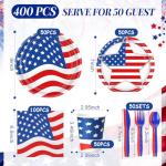 Sunnychicc 400 Pcs American Flag Patriotic Party Supplies Labor Day Disposable Paper Plates Napkins and Cups Veterans Election Tableware for Independence 4th of July Memorial Day(Novelty)