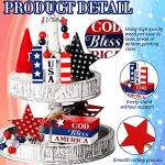 6 Pcs 4 of July Tiered Tray Decor Patriotic 250th Anniversary Wooden Firework Sign Faux Book Stack Sign Rustic Fireworks Centerpiece Red White and Blue Table Decor for Independence Day Home