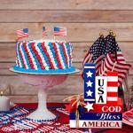 6 Pcs 4 of July Tiered Tray Decor Patriotic 250th Anniversary Wooden Firework Sign Faux Book Stack Sign Rustic Fireworks Centerpiece Red White and Blue Table Decor for Independence Day Home