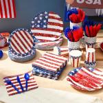 Sunnychicc 400 Pcs American Flag Patriotic Party Supplies Labor Day Disposable Paper Plates Napkins and Cups Veterans Election Tableware for Independence 4th of July Memorial Day(Novelty)