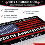 250 Years of American Anniversary Yard Sign - 250 Years of Freedom Patriotic Yard Sign - Double Sided Corrugated Plastic Outdoor Lawn Garden Sign with Metal H Stake 18"x12"