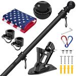 ZMTECH American Flag with Pole- 6FT 1" Stainless Steel Flag Poles with Holder for Outside House, Upgraded Tangle Free Rings and Bracket, Residential or Commerical (Black, No Light)