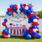 Patriotic balloons Red White and Blue balloon garland arch kit with star print and flag star mylar balloon Tissue Paper Tassels Banner for 4th of july independent day Veteran Day party decorations