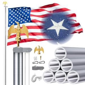 25FT Heavy Duty Flag Pole for Outside House, 12 Gauge Extra Thick Aluminum Flagpole Kit, 100MPH Wind Resistance Tested, Residential & Commercial Flag Pole with 3x5 American Flag, Concrete Mountable with Installation Guide, Silver