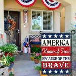 Yesuavt 4th of July Patriotic Garden Flag Independence Memorial Day American Yard Garden Flags for Outside 12x18 Double Sided Home of Free Because of the Brave Sign Flag Outdoor House Decorations