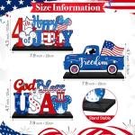 4th of July Table Decorations Mouse Shaped, 3 Pieces Patriotic Memorial Day Table Signs Centerpiece, Independence Day Wooden Tabletop Sign With Base, Freedom Truck Star USA Ornament for Home Decor