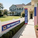 Peryiter 3 Pcs American 250th Anniversary Banners Patriotic Decorations 250 Years of Freedom Banner Flag 1776-2026 USA Birthday Porch Sign for 4th of July Independence Day Party Supplies